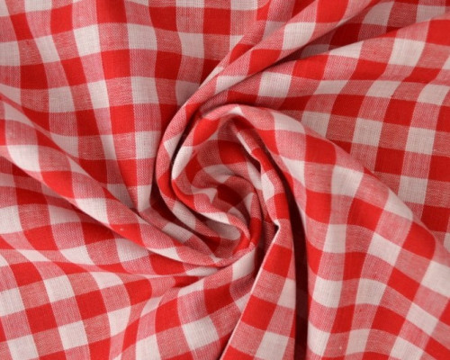 Checked cotton fabric Red white