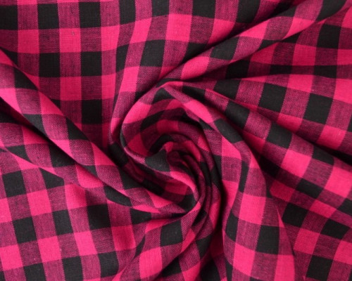 Checked cotton fabric Pink black