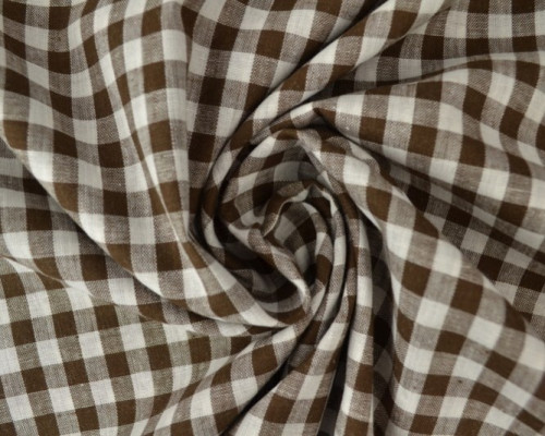 Checked cotton fabric Brown white