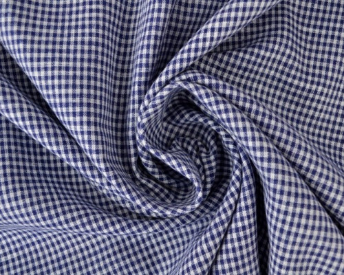 Checked cotton fabric Blue white