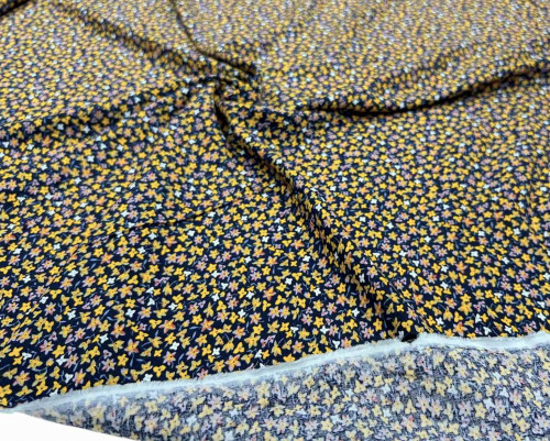 Viscose fabric Yellow flowers in dark blue