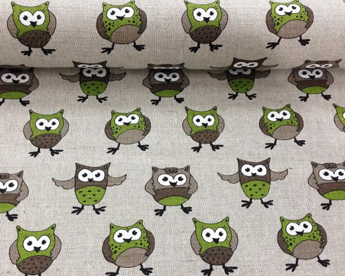 Linen fabric Owls