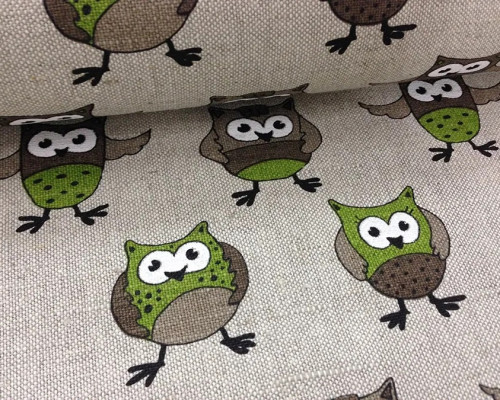 Linen fabric Owls