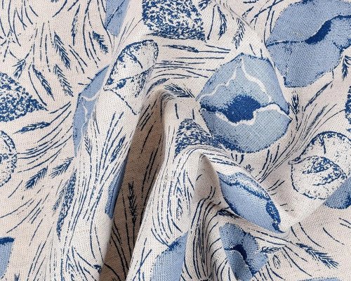Linen fabric Blue poppies