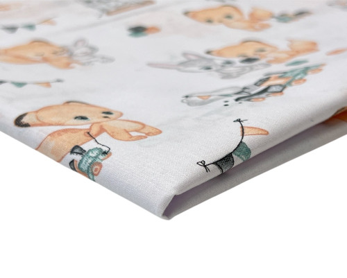 Cotton - canvas Fox and Bunny in white