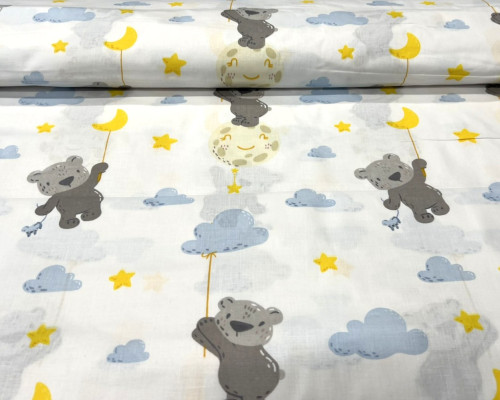 Cotton - canvas Teddy bears and clouds