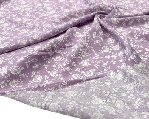 Viscose fabric White flowers in lilac