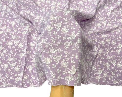 Viscose fabric White flowers in lilac