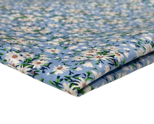 Poplin fabric Flowers in blue