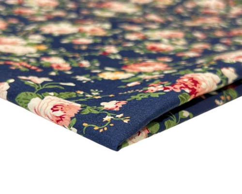 Poplin fabric Rose in dark blue