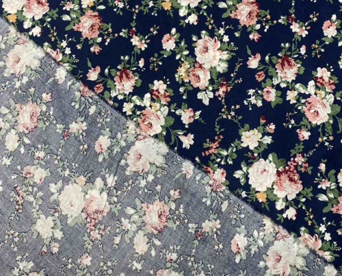 Poplin fabric Rose in dark blue