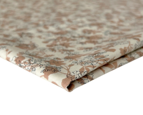 Poplin fabric Brown floral patterns in beige