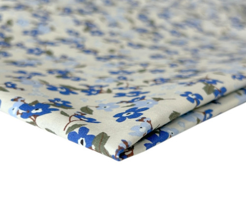 Poplin fabric Blue flowers in yellow