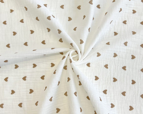 Muslin Brown hearts in white