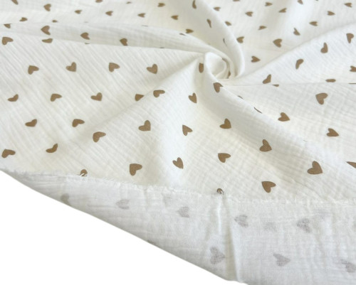 Muslin Brown hearts in white