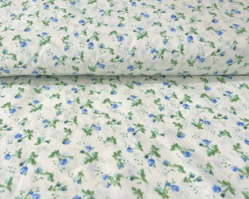 Cotton - canvas Blue flowers ecru