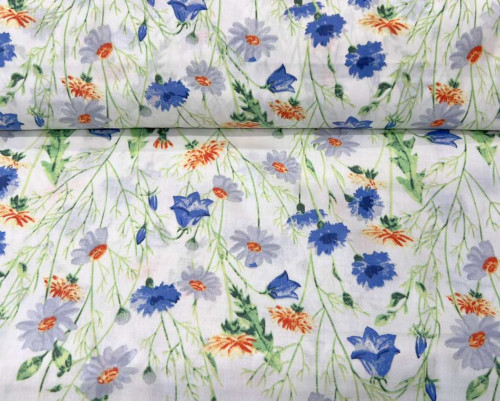 Cotton - canvas Cornflowers in white