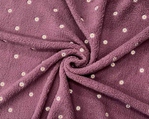 Teddy fabric Daisy burgundy 265gr/kv.m.