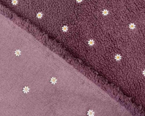 Teddy fabric Daisy burgundy 265gr/kv.m.