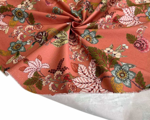 copy of Cotton fabric Orange flowers in white