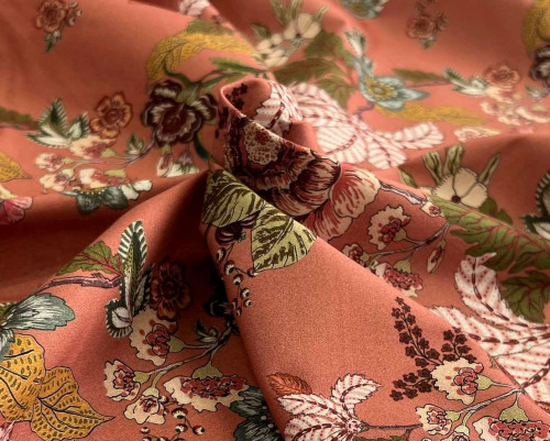 copy of Cotton fabric Orange flowers in white