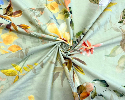 copy of Cotton fabric Orange flowers in white