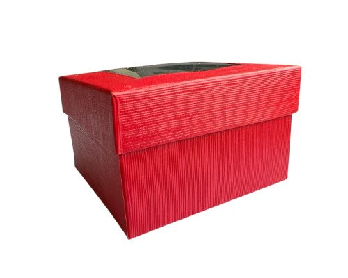 Gift box with window in two pieces 85x85x50mm Red