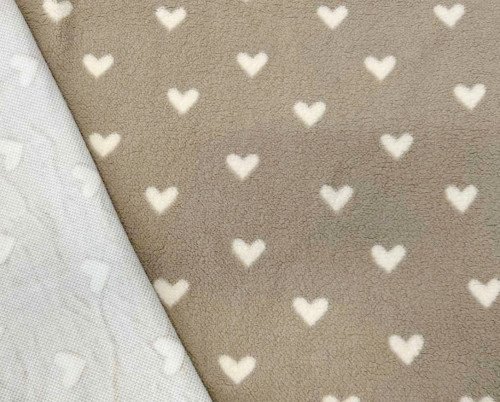 Teddy fabric White hearts in beige