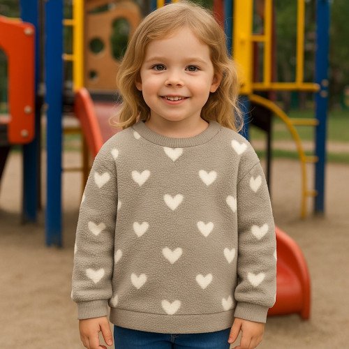 Teddy fabric White hearts in beige