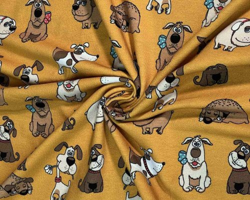 Cotton jersey Puppies in yellow