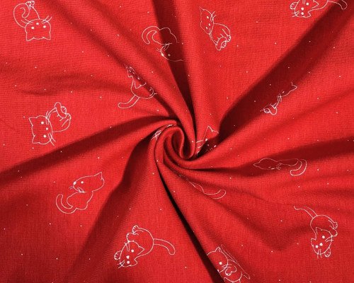 Cotton jersey Kittens in red