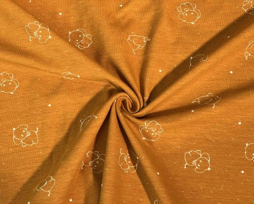 Medvilninis trikotažas (jersey) Drambliukai oranžiniame - 1