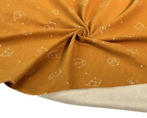 Medvilninis trikotažas (jersey) Drambliukai oranžiniame - 2