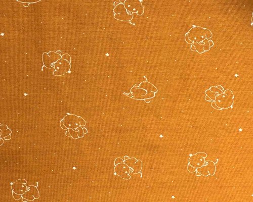 Medvilninis trikotažas (jersey) Drambliukai oranžiniame - 1