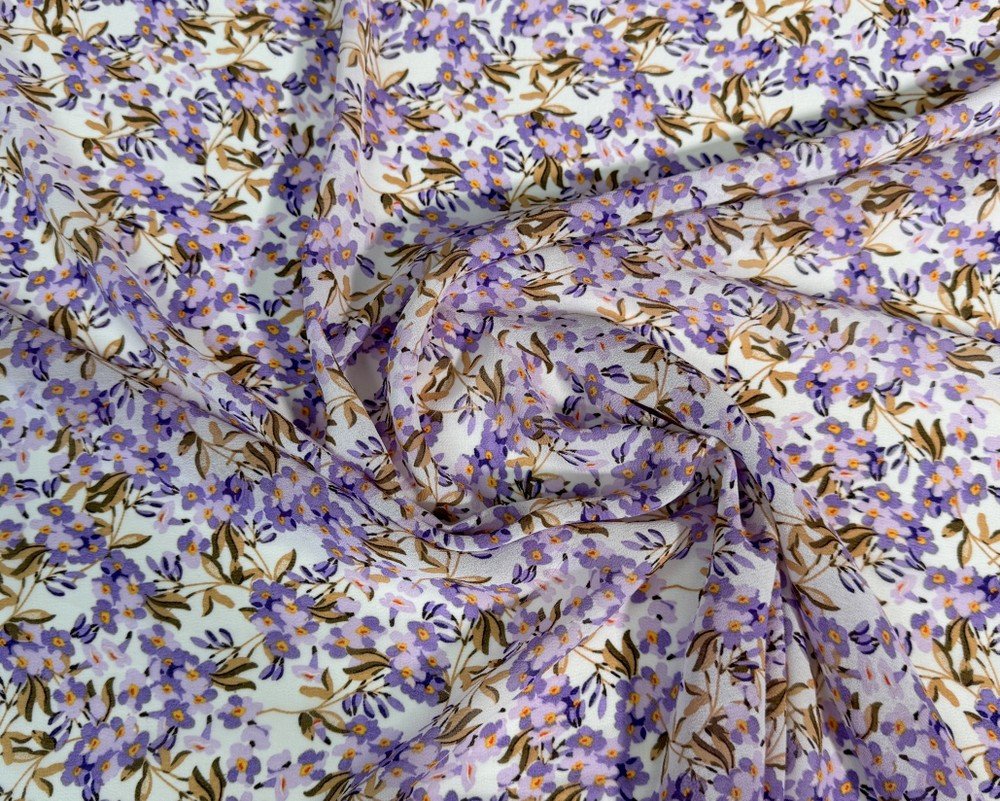 Šifonas Alyvinės gėlės baltame - 1