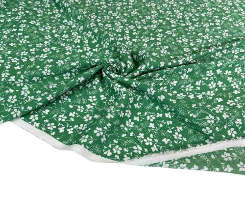 Viscose fabric White flowers in green