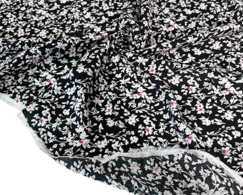Viscose fabric White flowers in black