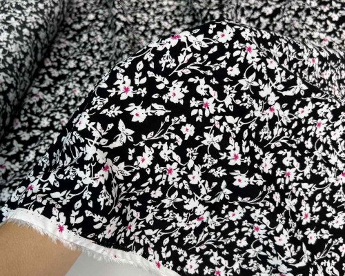Viscose fabric White flowers in black