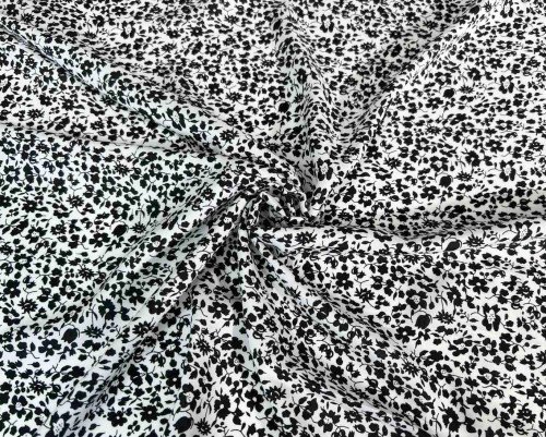 Viscose fabric Black flowers in white