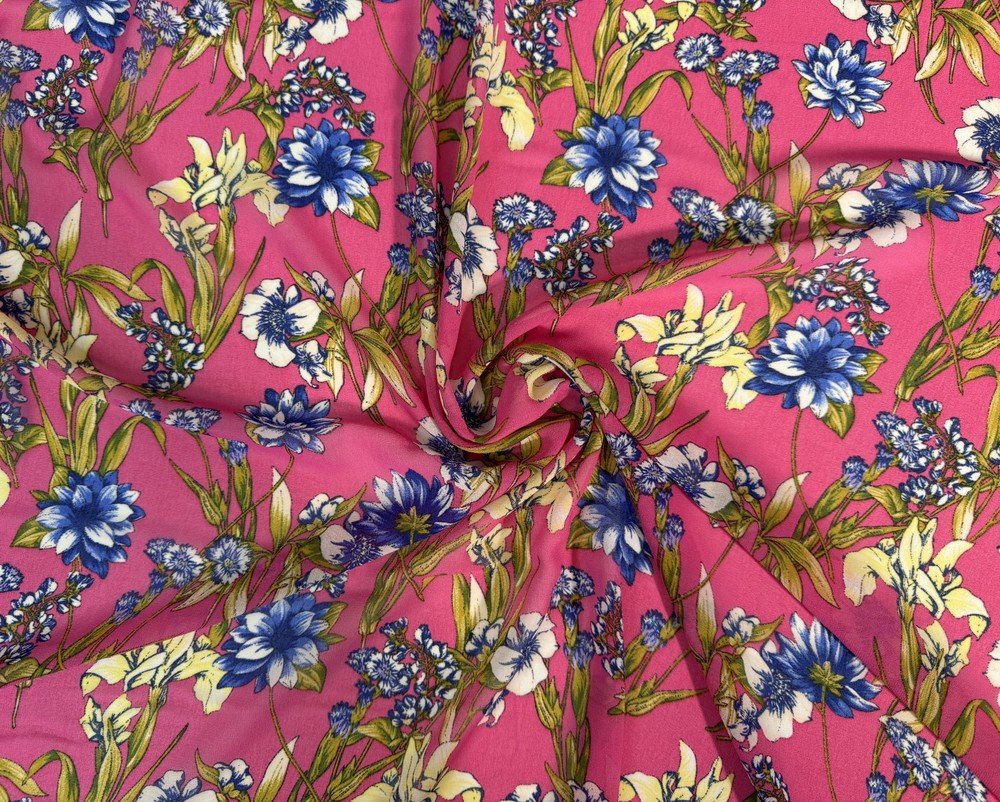 Šifonas Gėlių pieva rožiniame - 1