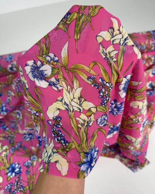 Šifonas Gėlių pieva rožiniame - 1