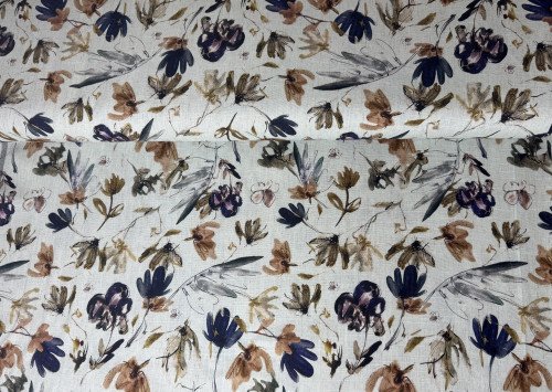 Linen with viscose Flowers in teal