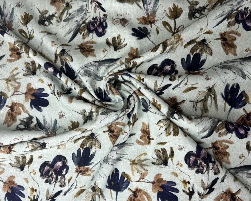 Linen with viscose Flowers in teal