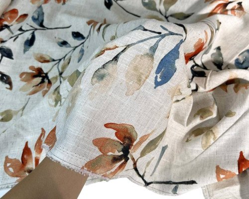 Linen with viscose Orange flowers