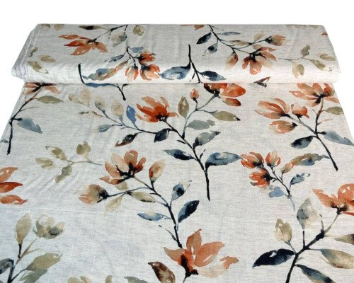 Linen with viscose Orange flowers