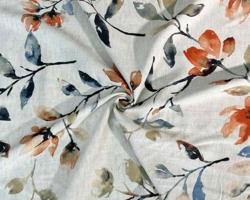 Linen with viscose Orange flowers