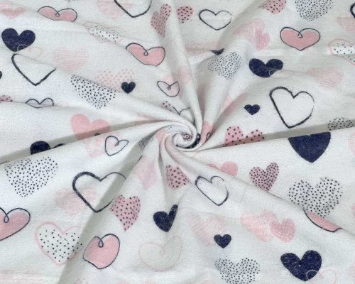 Flanelė Rožinės širdelės baltame - 1