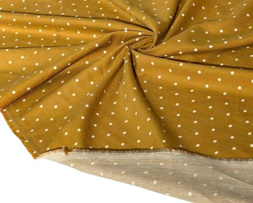 Medvilninis velvetas Balti taškeliai garstyčių - 2