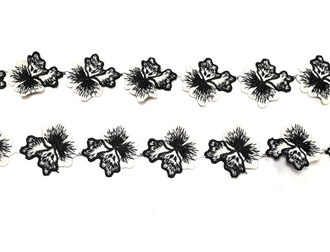 Dekoratyvinė juostelė Juodai Baltos gėlės 45mm. pigiau