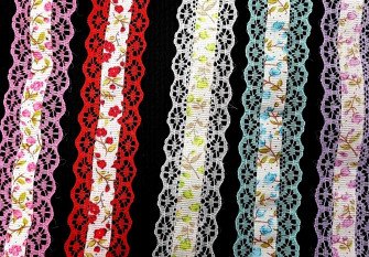 Ripsinės juostelės su nėriniu 25mm | 7 spalvos